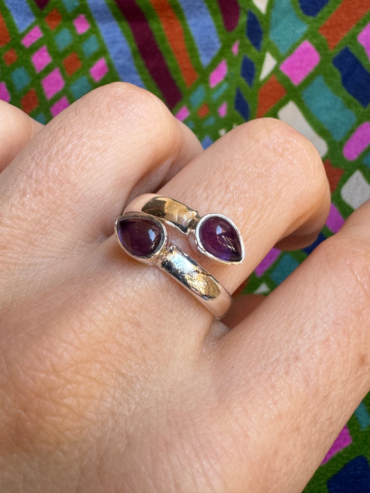 Verstellbarer Amethyst-Ring aus 925er Silber P97