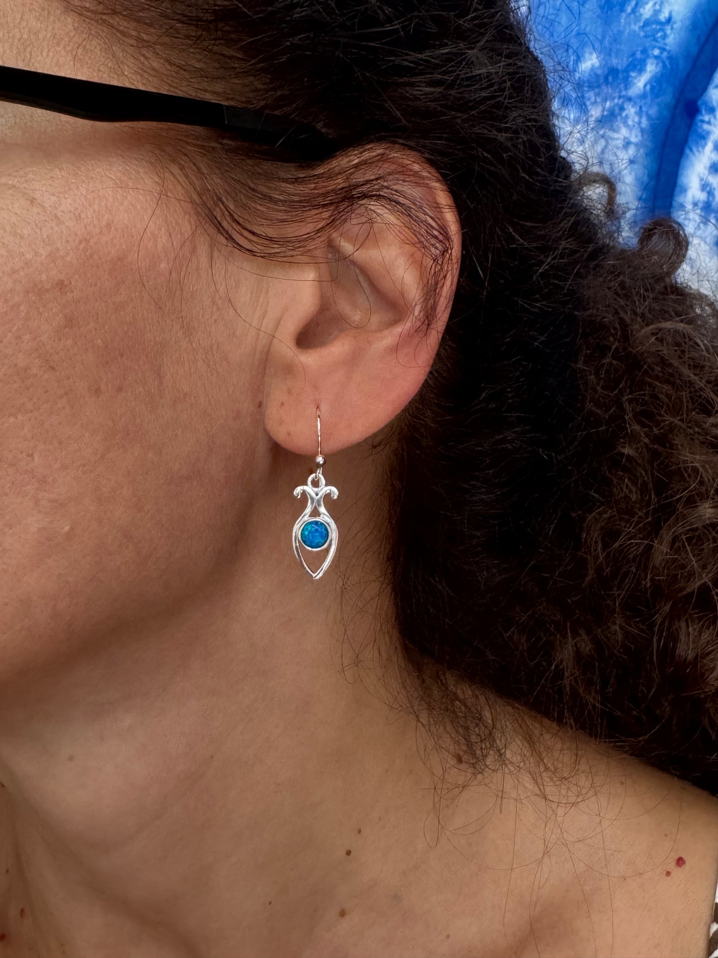 Orecchini argento 925 opale  azzurro 13A