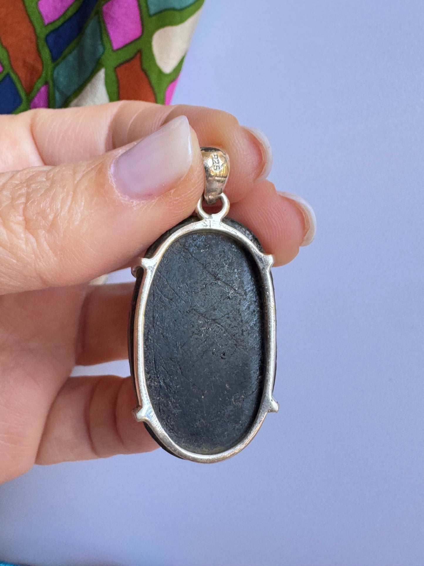 Ciondolo pendente argento 925 tormalina nera grezza 8K