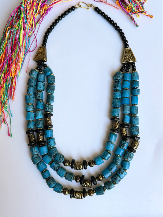 Multi-strand turquoise compass necklace
