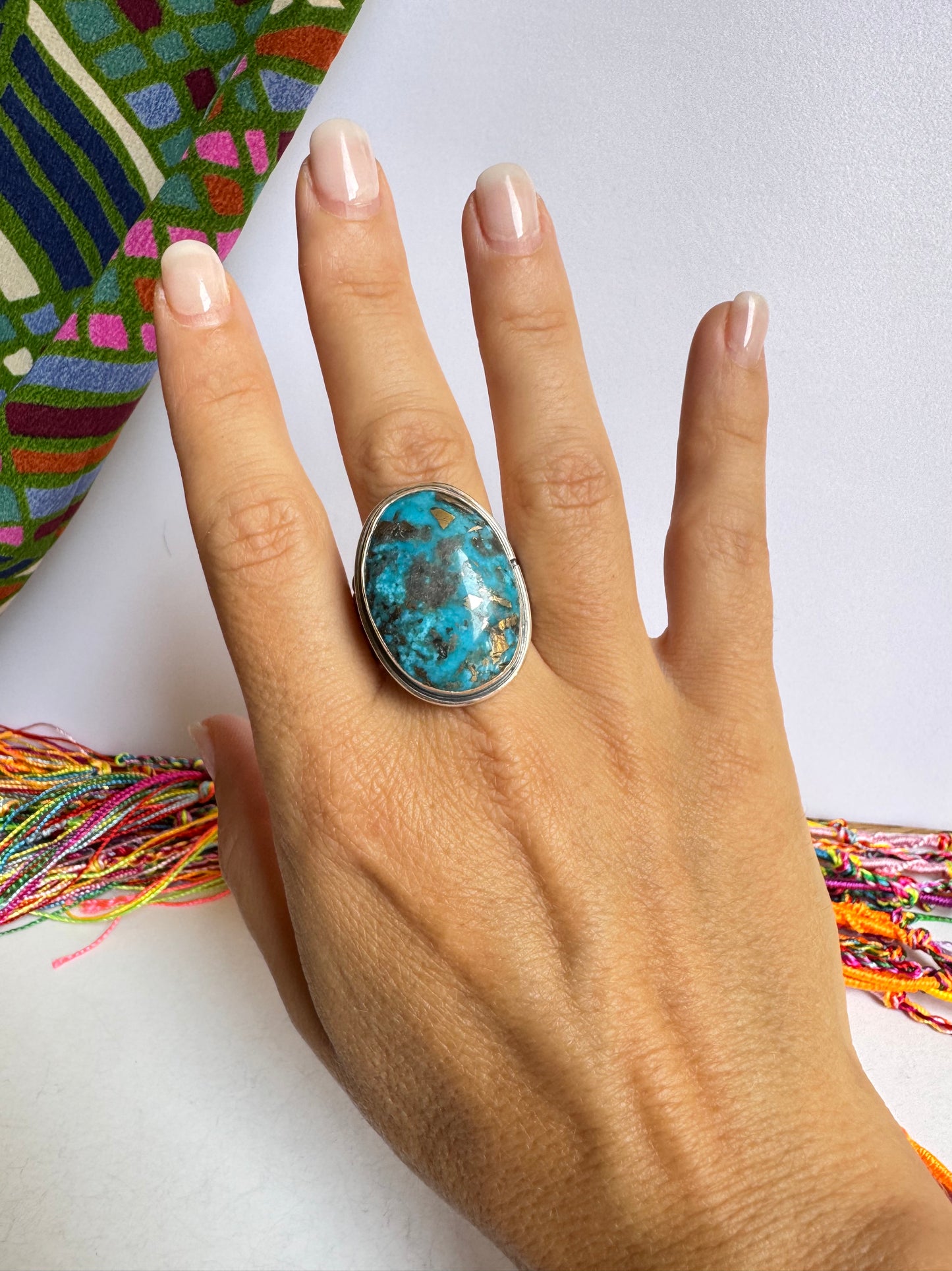 Anello argento 925 copper turquoise turchese misura 31 7V