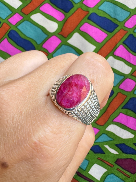 925 silver ring with ruby ​​root T48