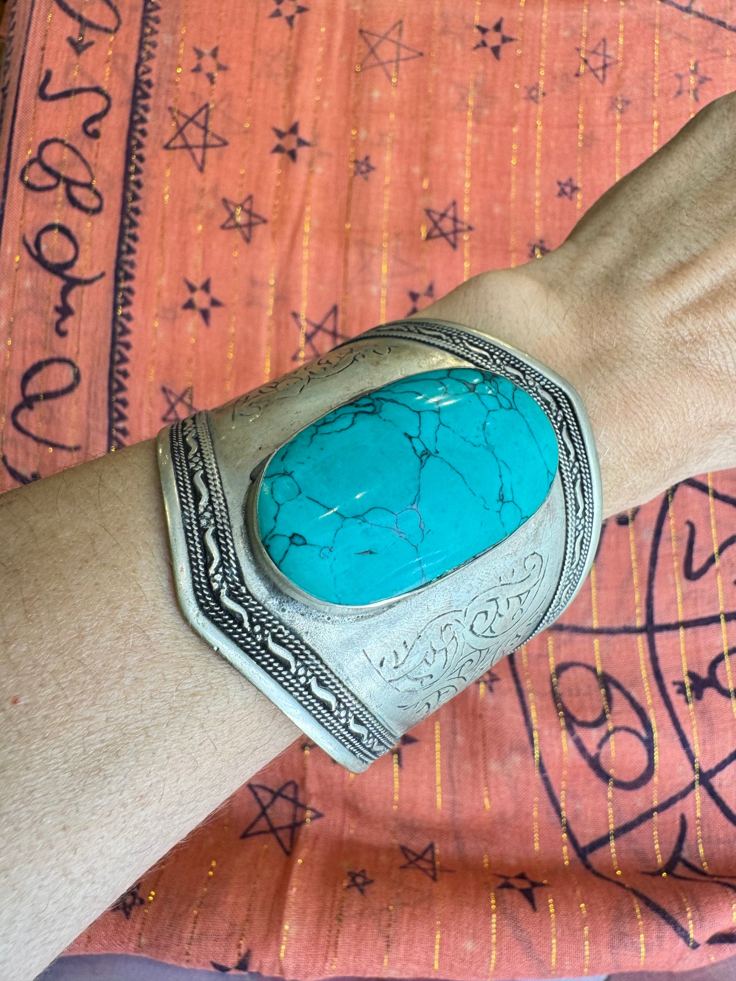 Vintage synthetic turquoise antique open slave bracelet