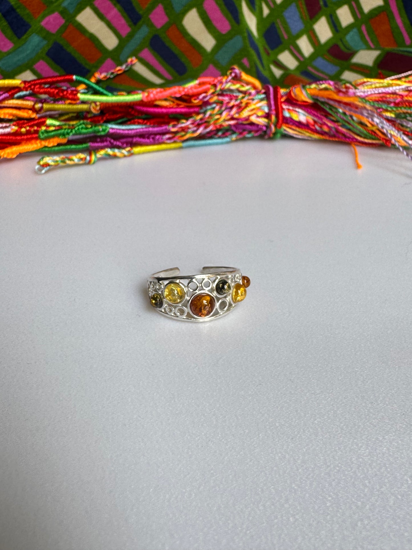 925 silver amber ring size 19 adjustable 54A