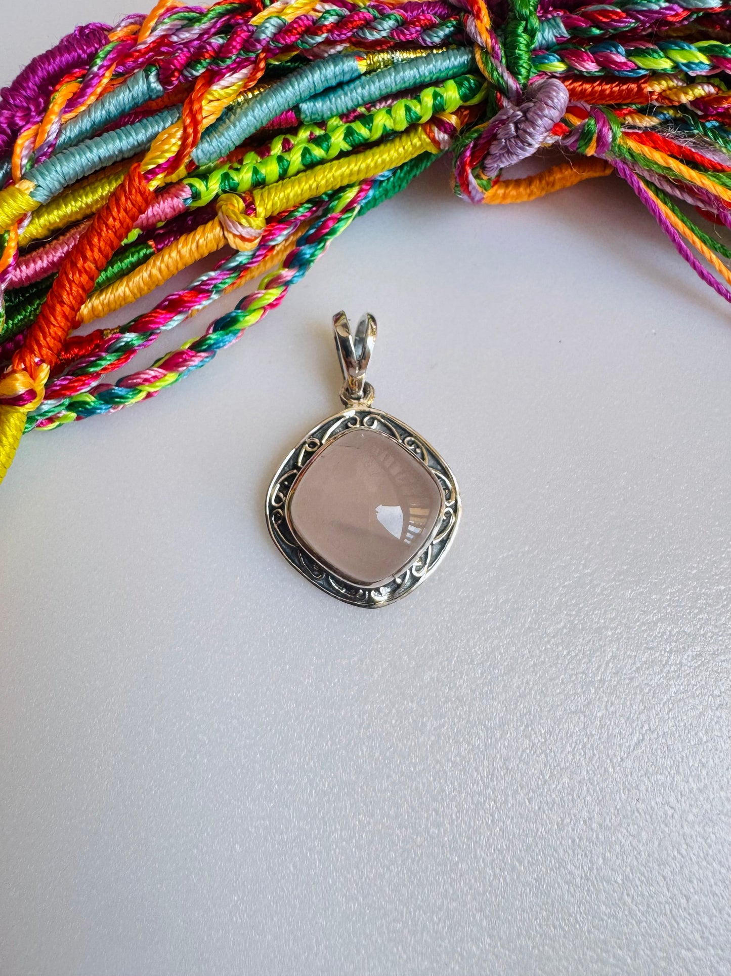 925 silver rose quartz pendant F49