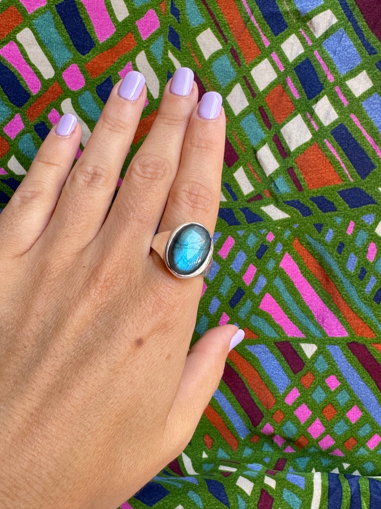 Anello argento 925 labradorite misura 25/26 - X61