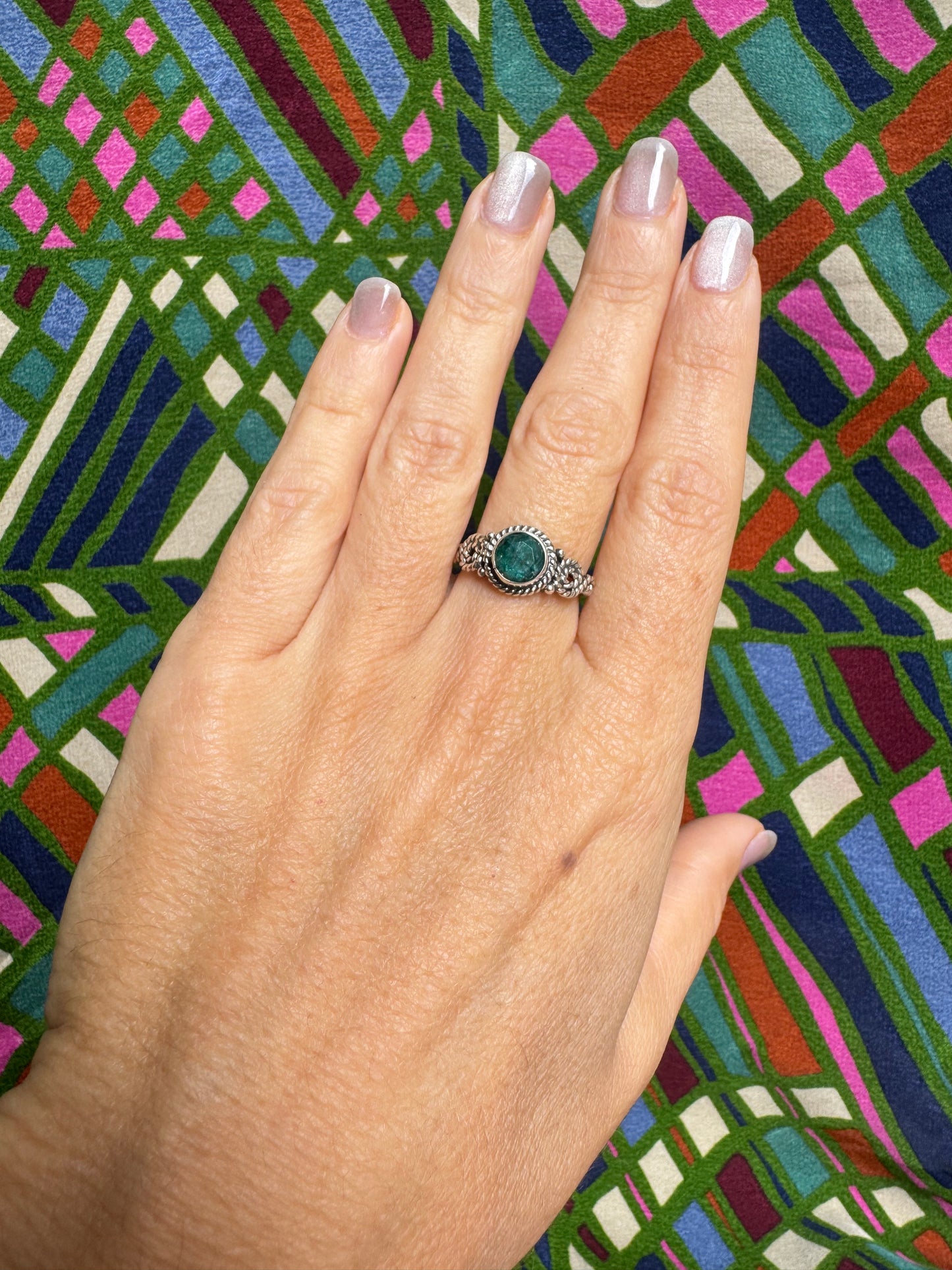 925 silver ring with emerald root, size 14 - 5RS