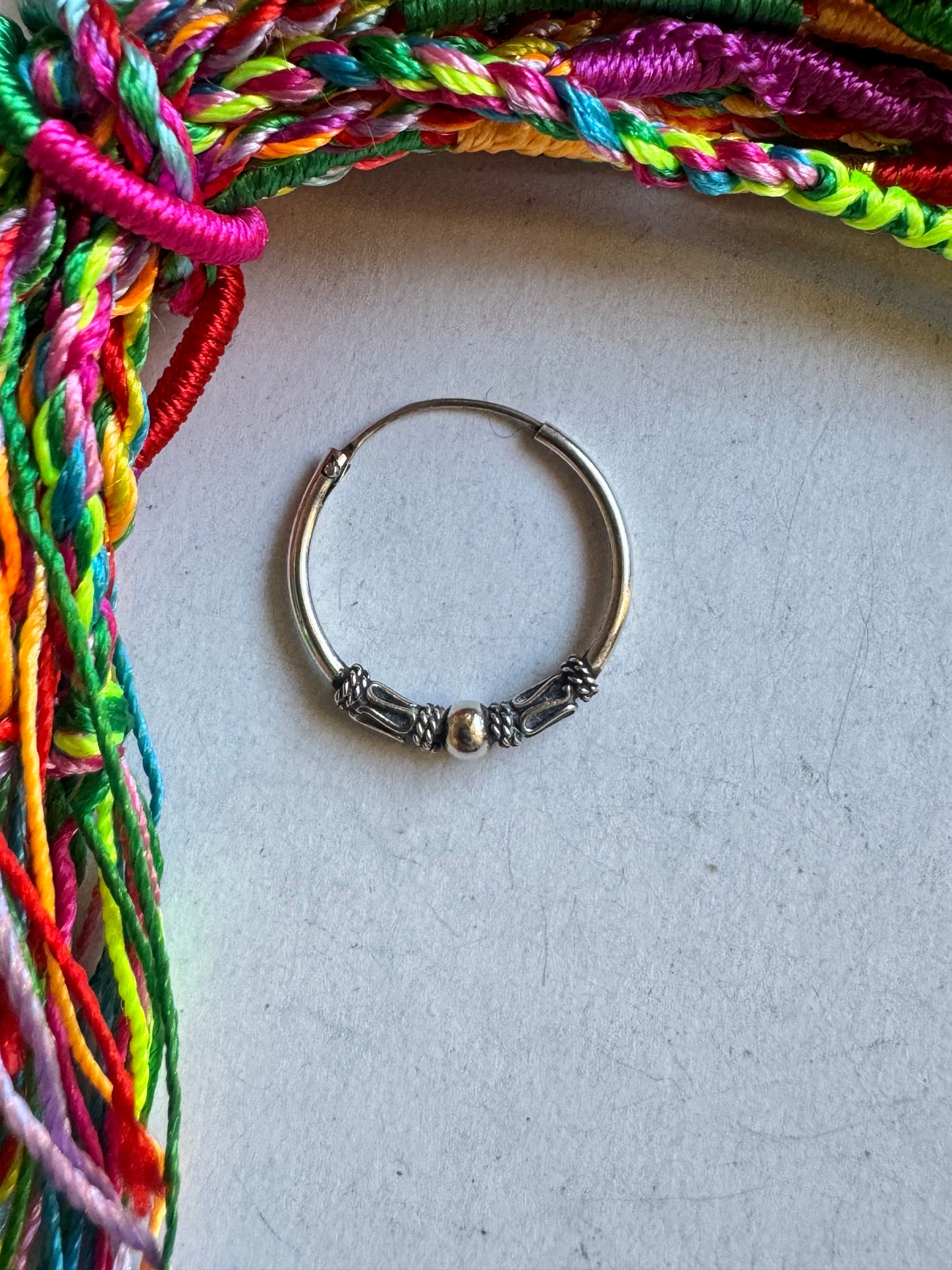 Single boho hoop earring in 925 silver