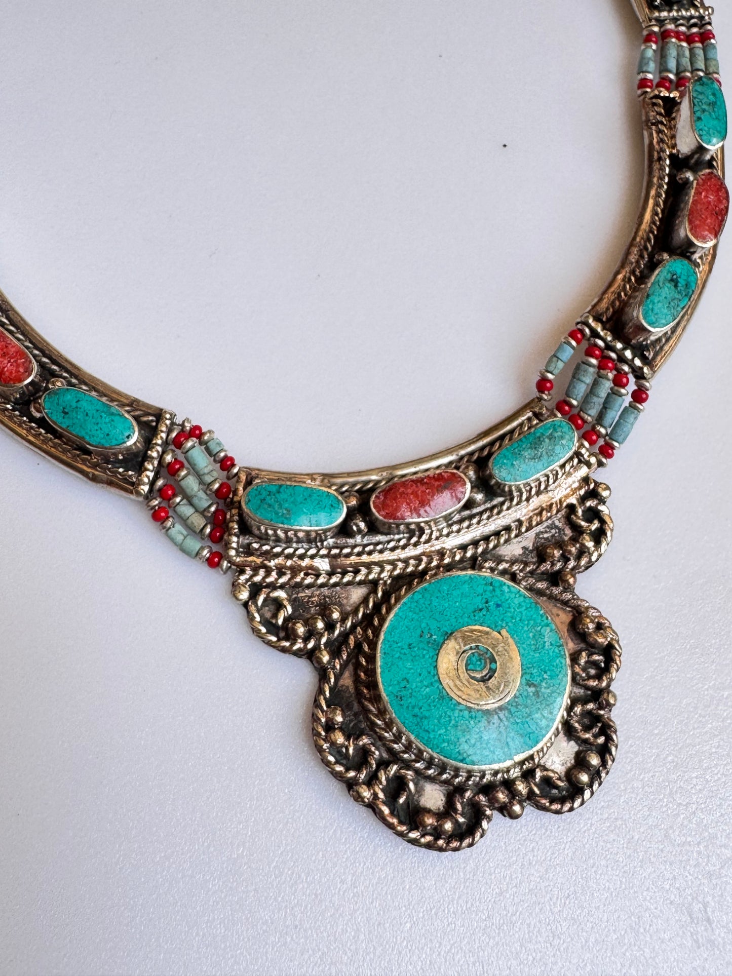 Collana nepalese metallo pietre vintage anni 70