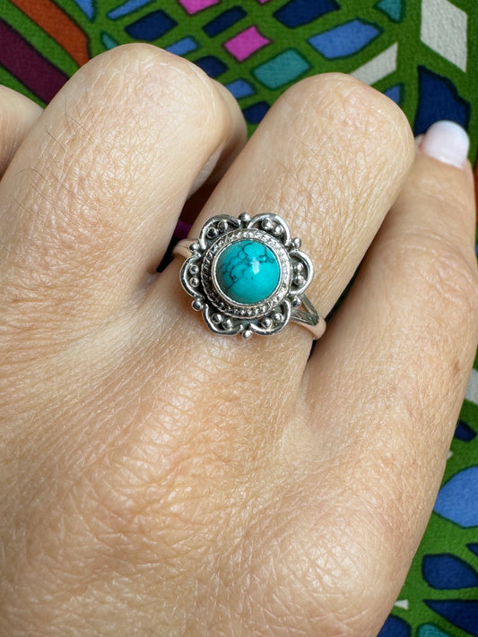Ring silver 925 turquenite howlite turquoise size 15- Z9