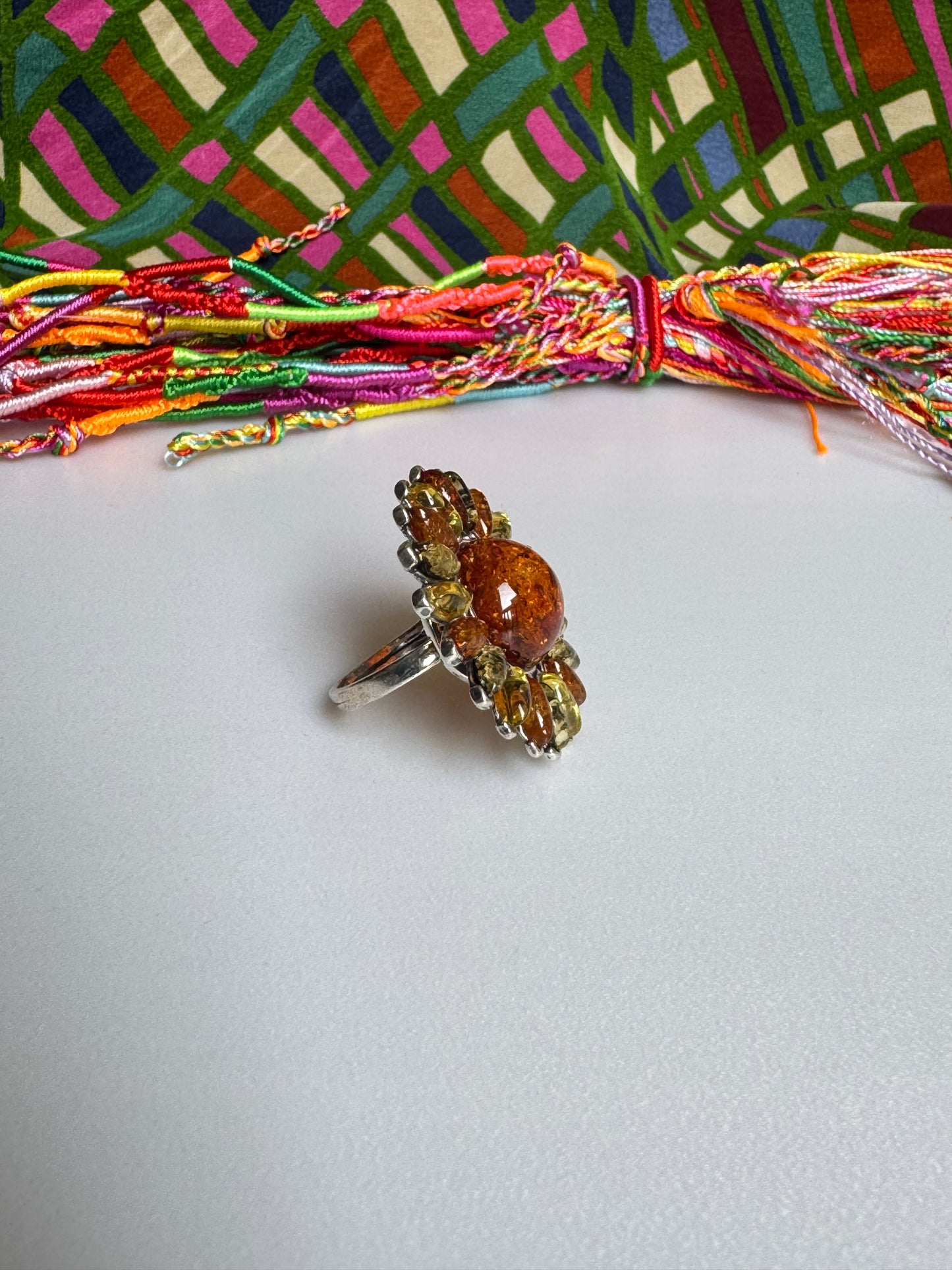925 silver amber ring size 19 adjustable 45A