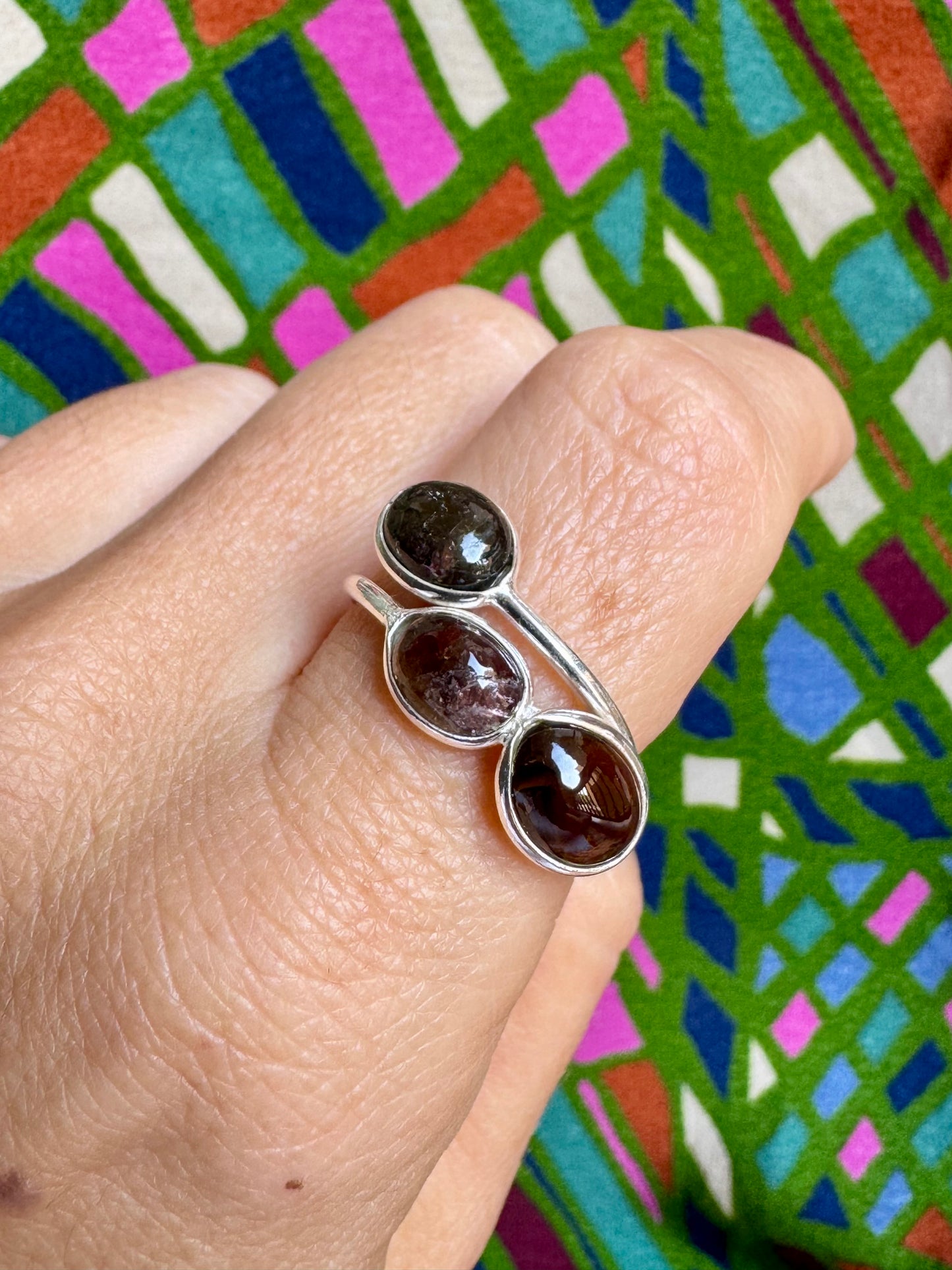 925 silver ring with adjustable tourmaline, size 17 - TA34, defective