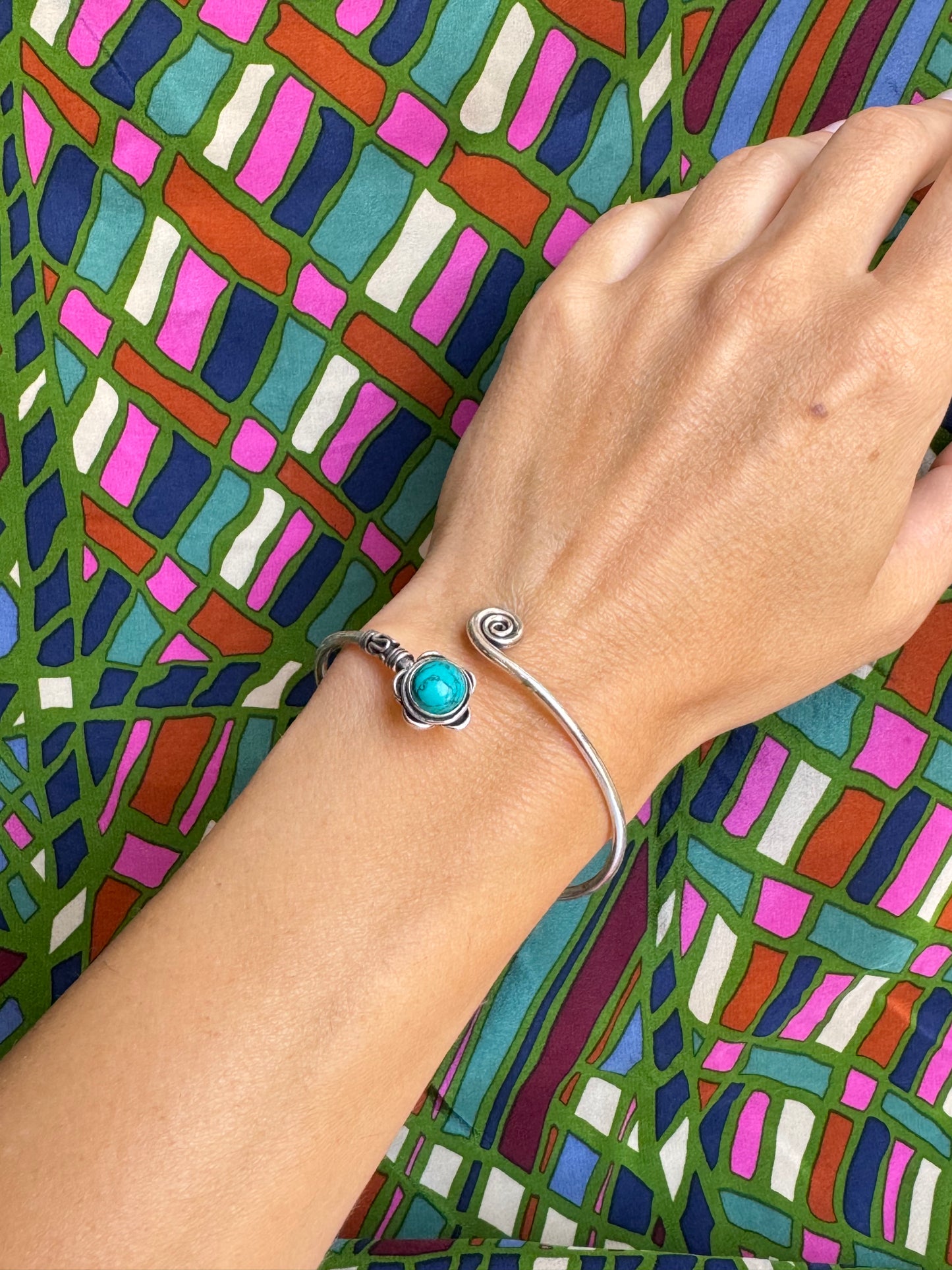 Turquoise silver boho bracelet