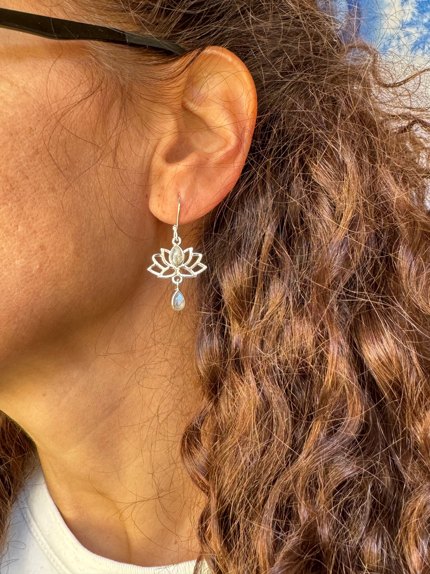 Orecchini argento 925 pietra di luna arcobaleno D31