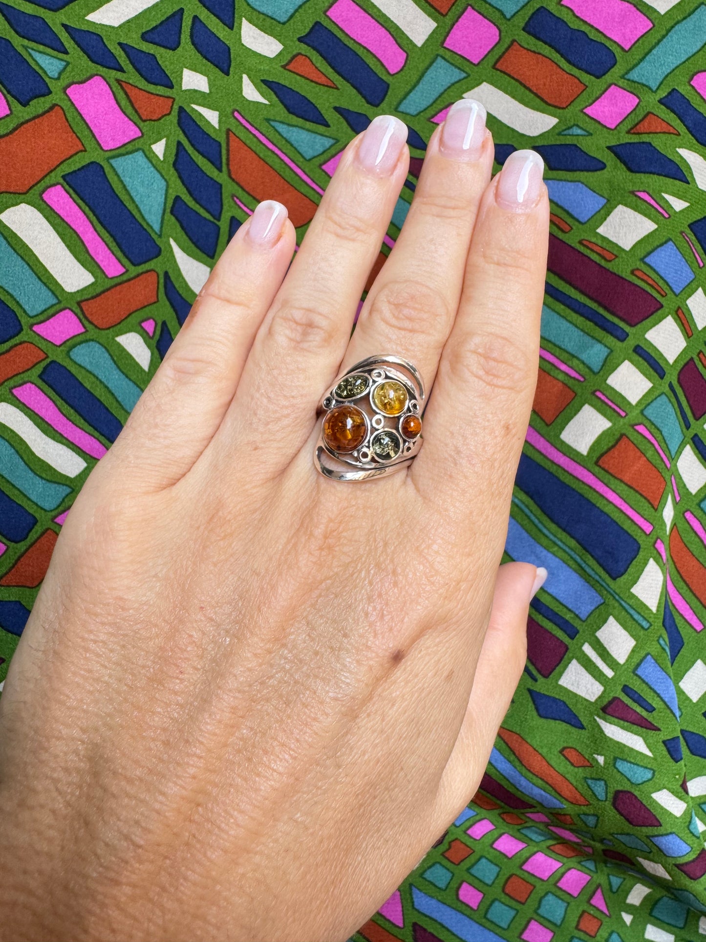 925 silver amber ring size 18 32A