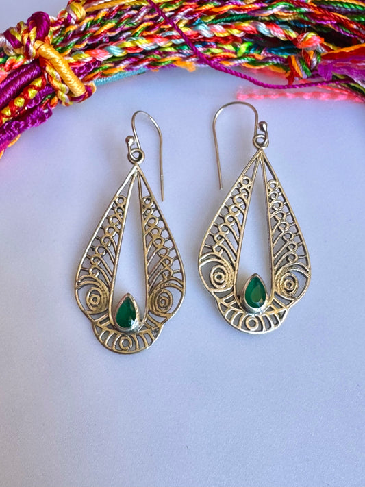 925 silver earrings green onyx O33