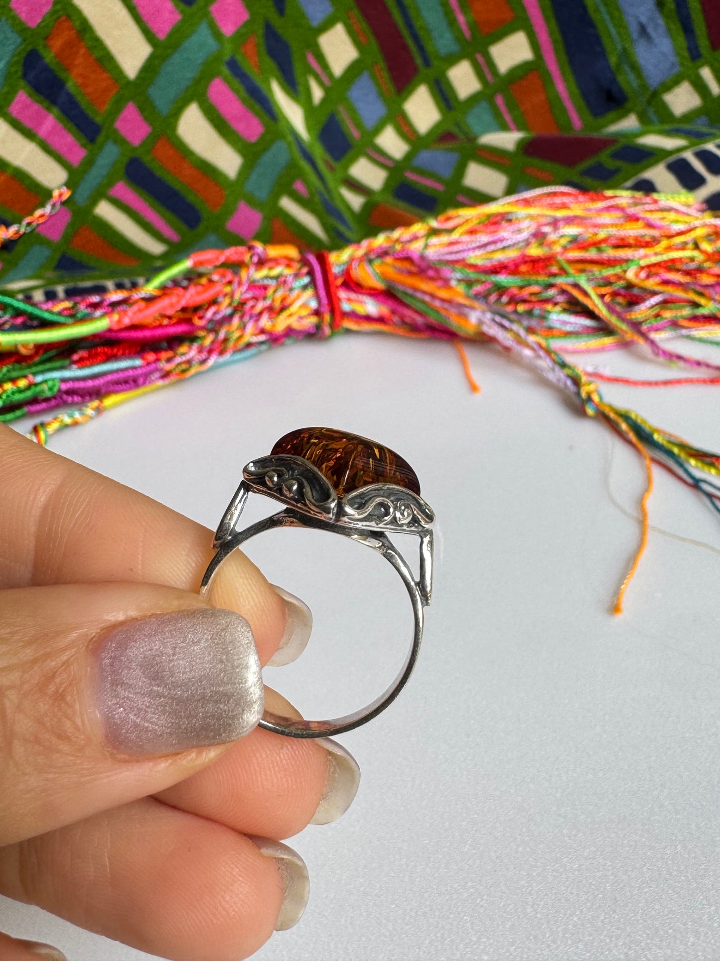 925 silver amber ring size 17/18 41A