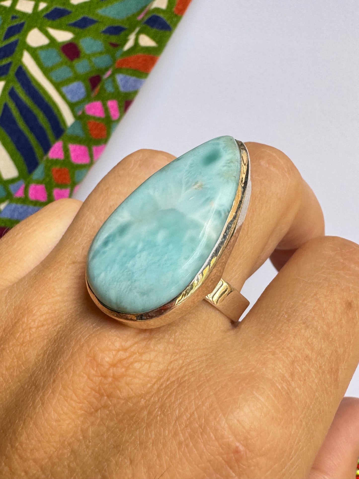 Anello argento 925 larimar misura 21 regolabile 3V