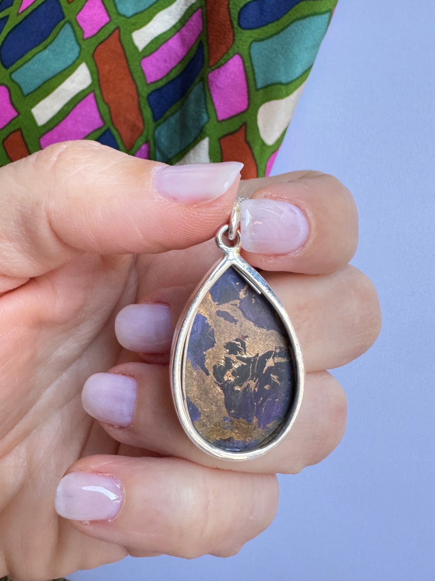 Ciondolo pendente argento 925 purple copper turquoise 5K