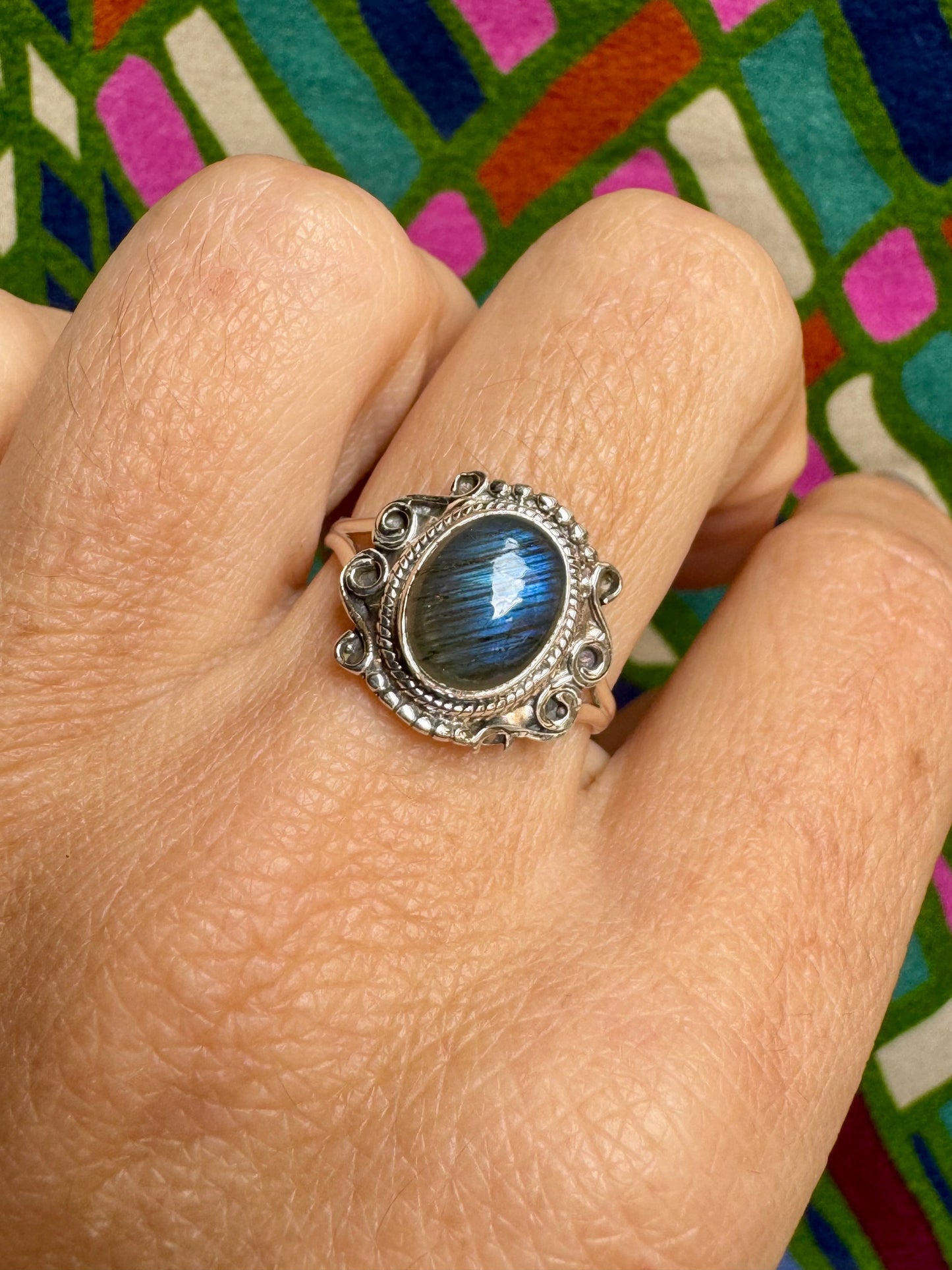 925 silver labradorite ring size 17 - 4LA