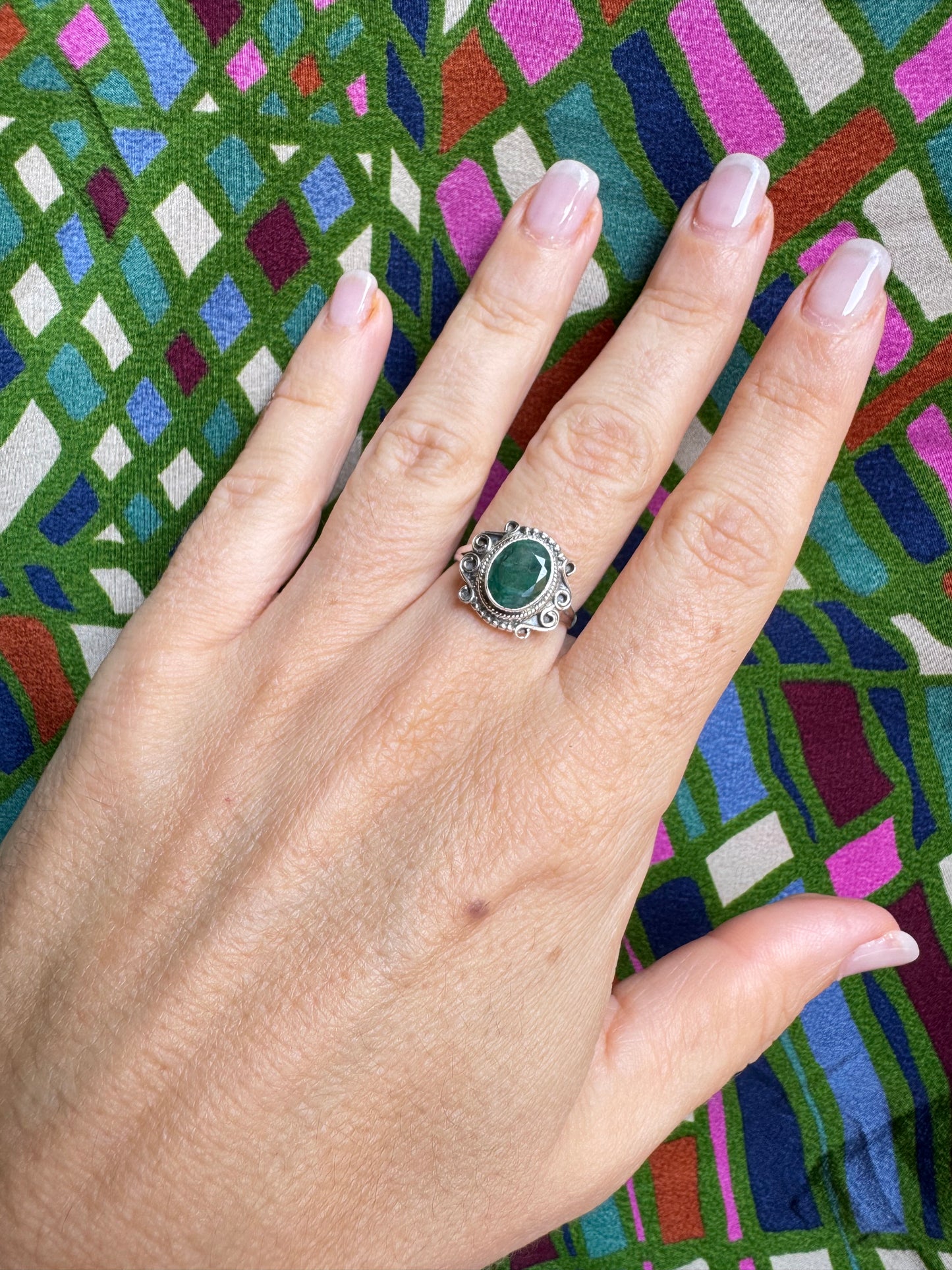 925 silver ring with emerald root size 14 - G55