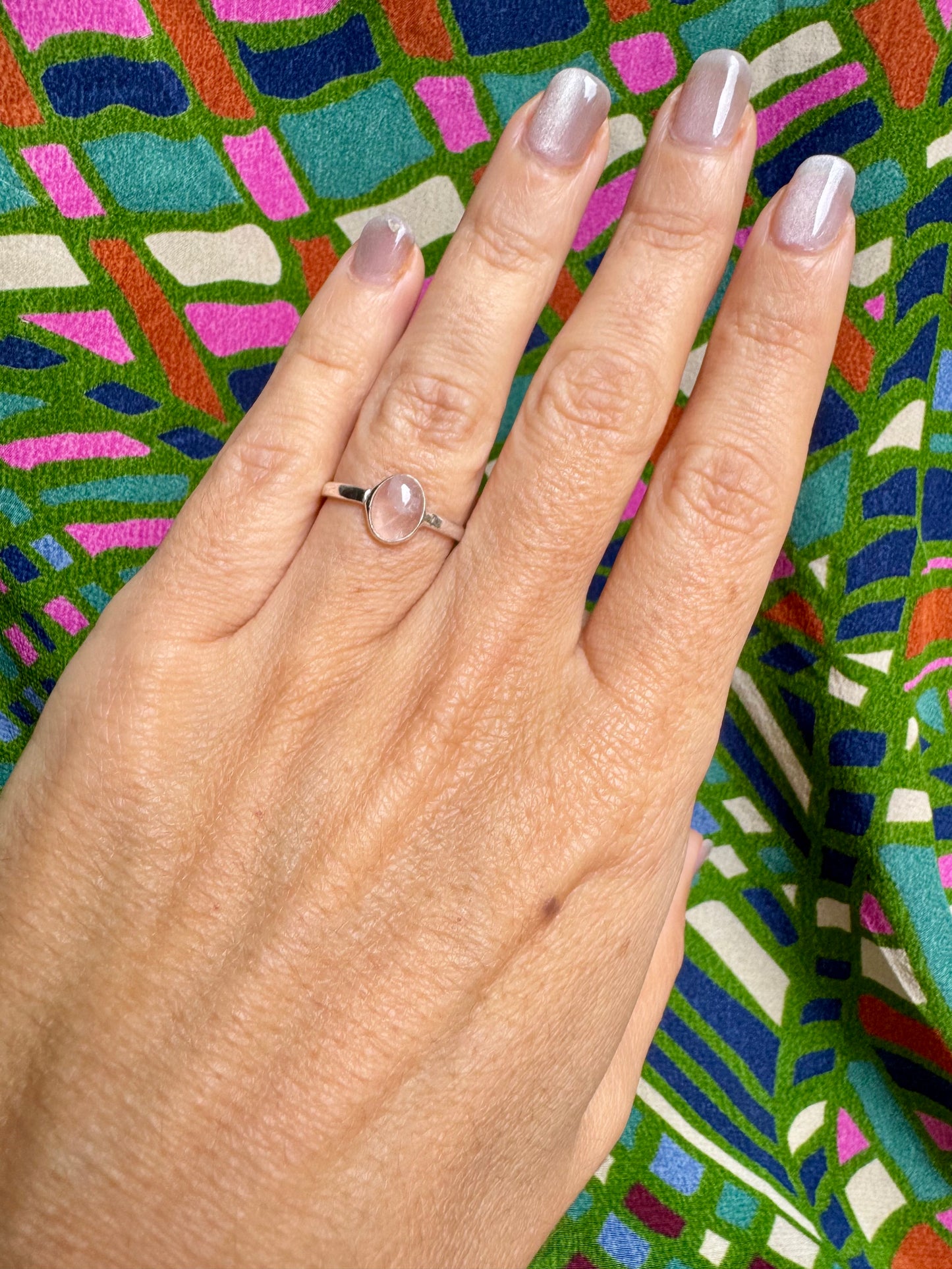 Anello argento 925 quarzo rosa misura 14 - 15QR