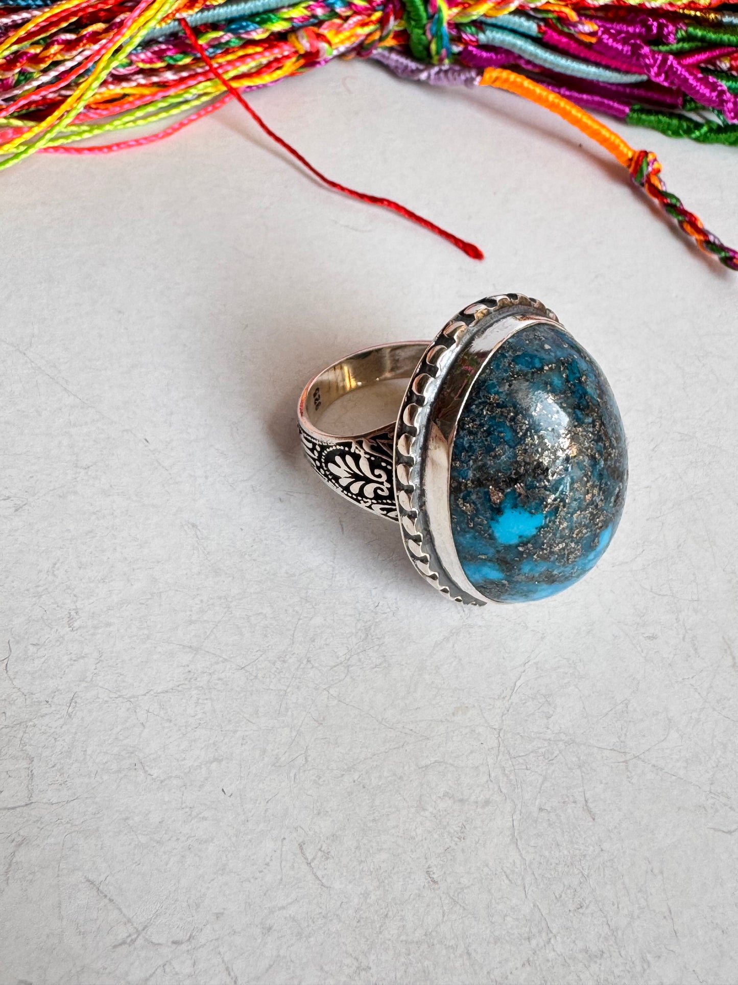 Anello argento 925 copper turquoise turchese misura 28 8V