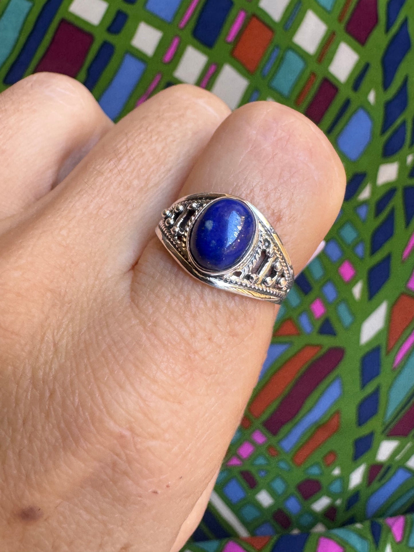 925 silver lapis lazuli ring size 15/16 - G49