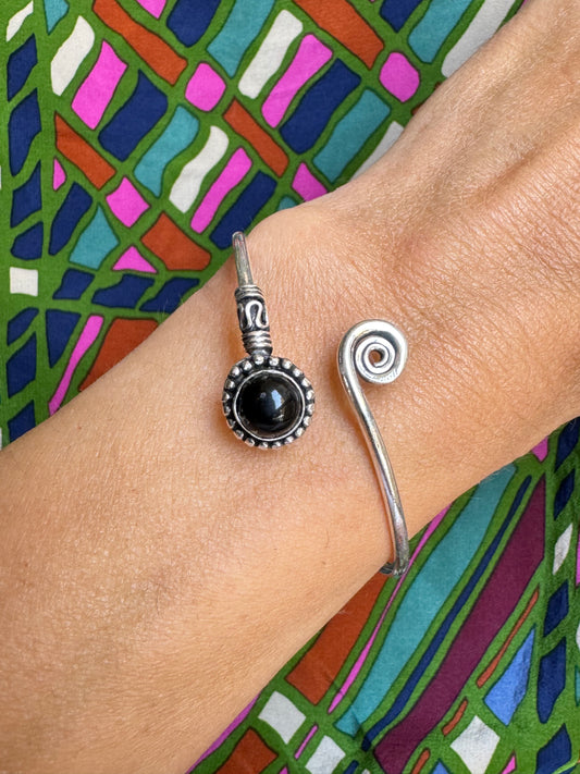 Black onyx silver boho bracelet