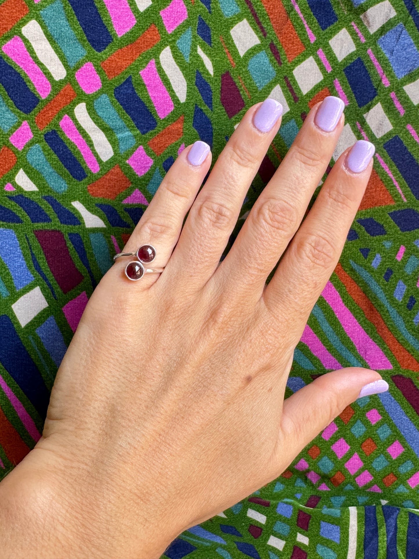 Verstellbarer Granat-Silberring, Größe 10 X48