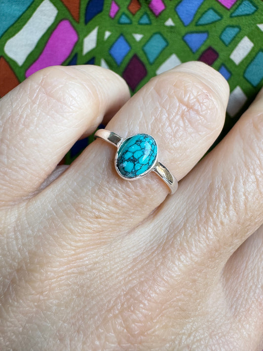 925 Silber Ring Turquenit Howlith Türkis Größe 13 - F53