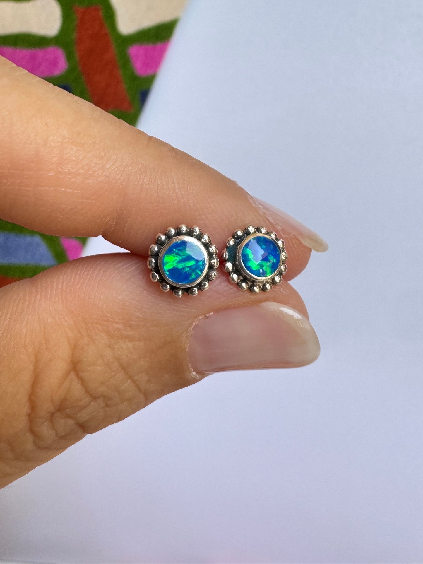 Orecchini lobo argento 925 opale azzurro