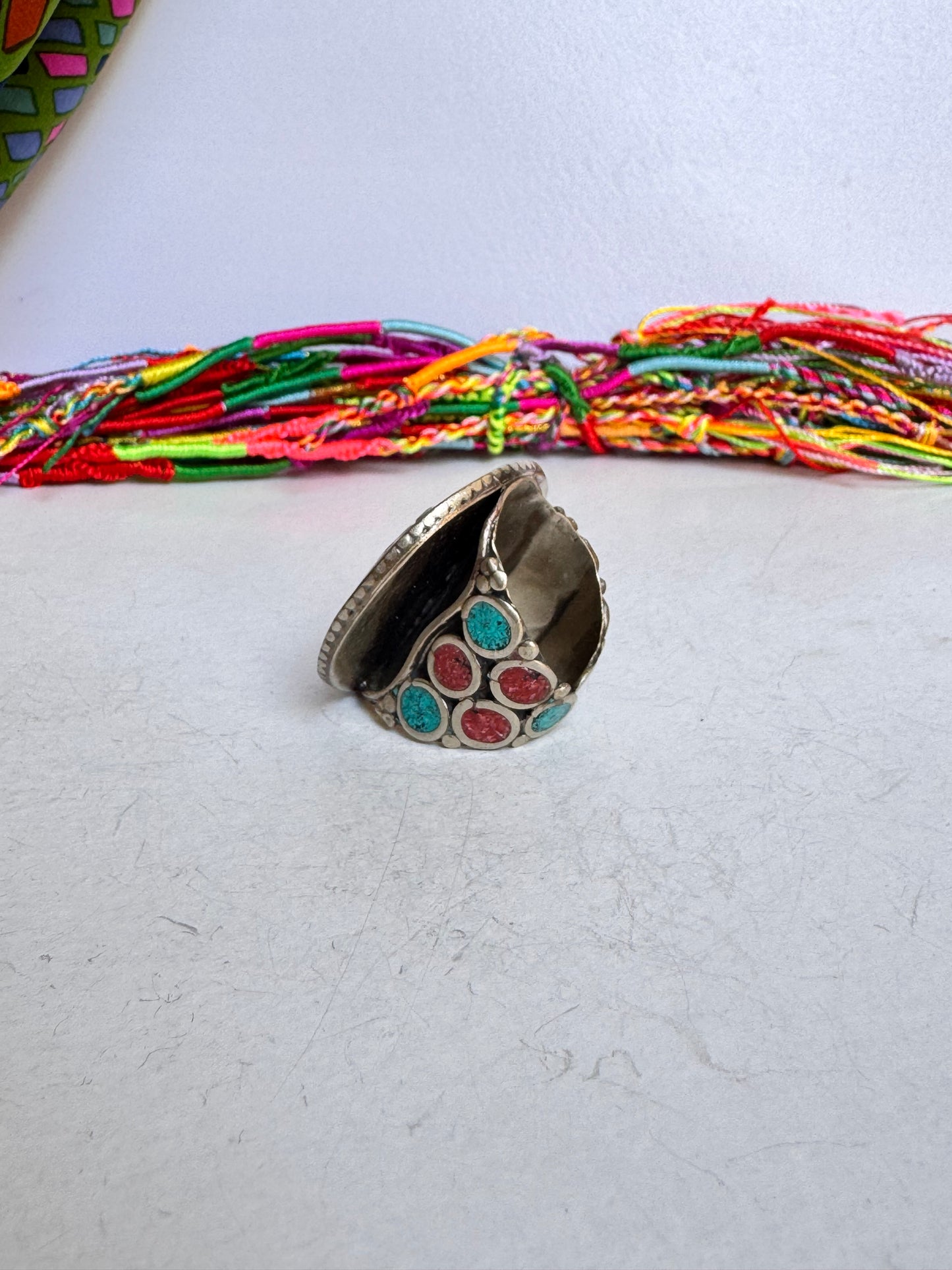 Anello nepalese mosaico vintage misura 21/22 regolabile