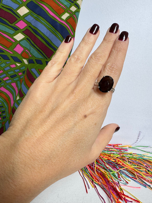 Anello argento quarzo fumè misura 17- 16K