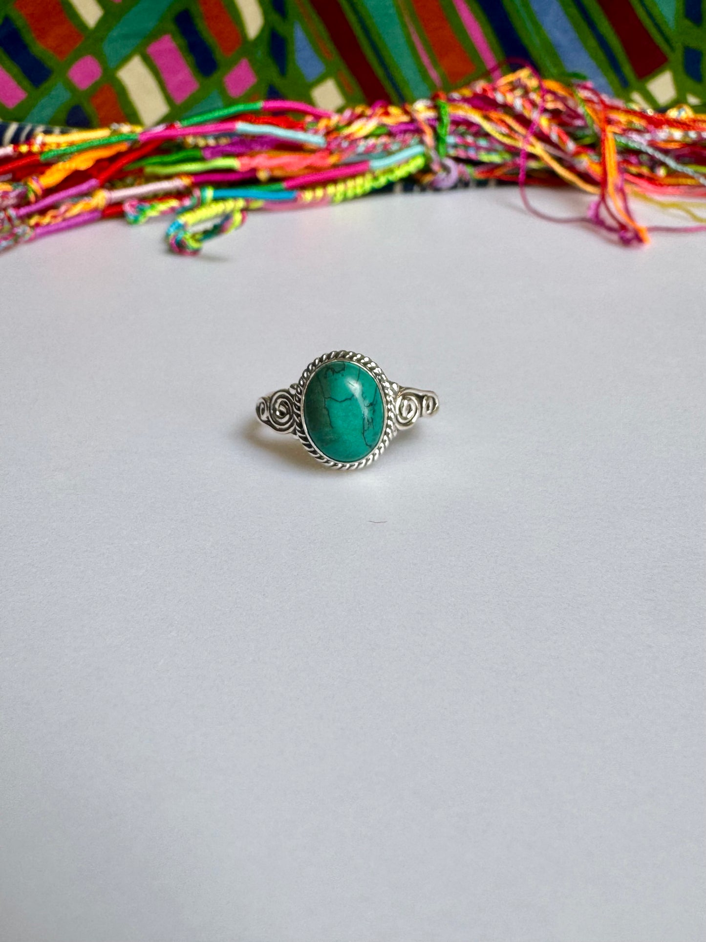 925 silver ring with turquoise, howlite, and flawed turquoise, size 17 - G25