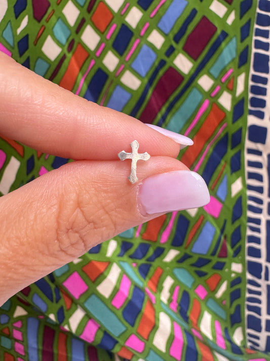 925 silver single lobe cross earring