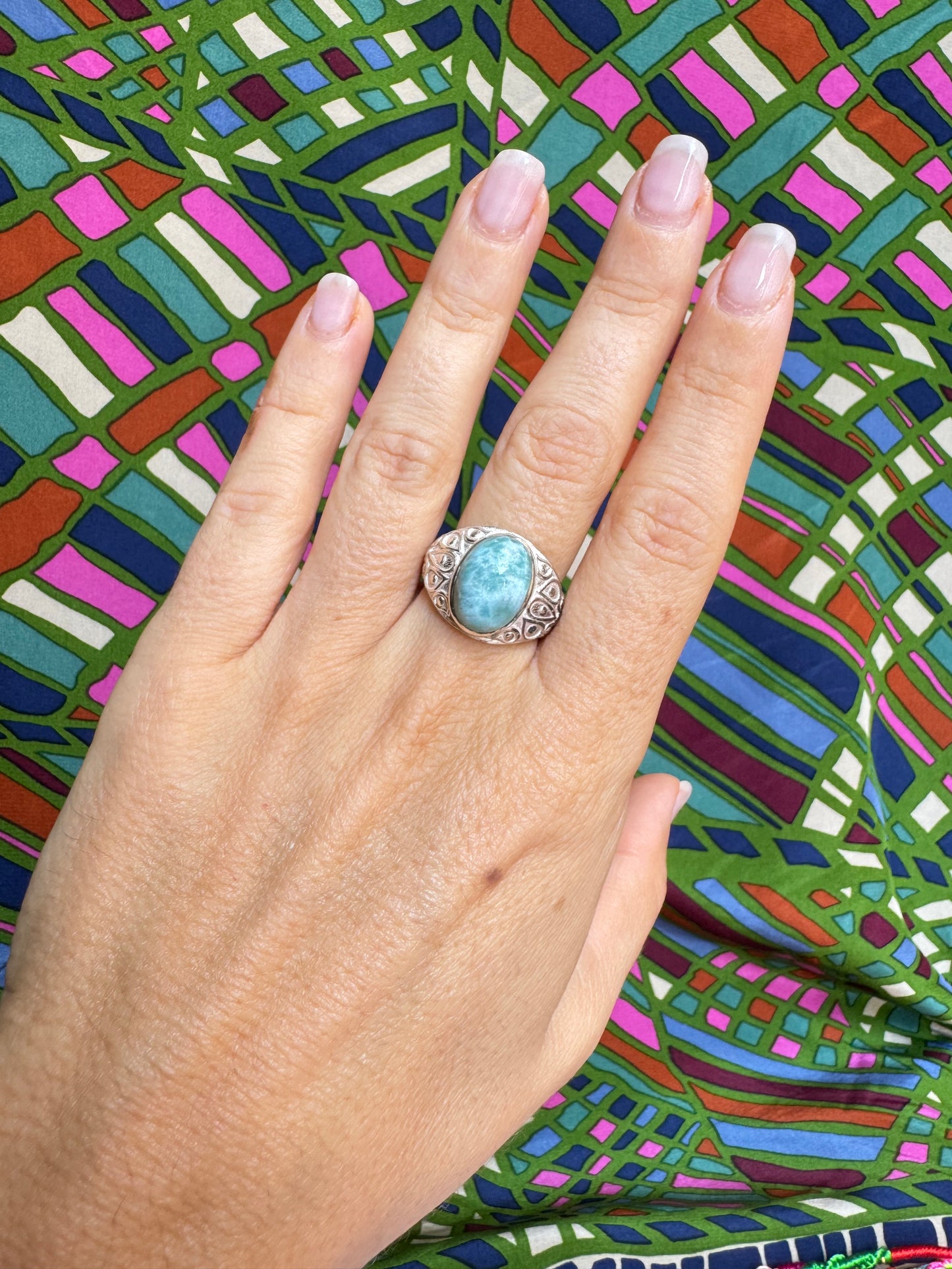 925 Silber Larimar Ring Größe 16/17 X84