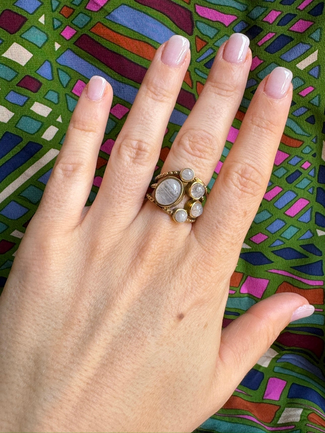 White labradorite golden boho ring