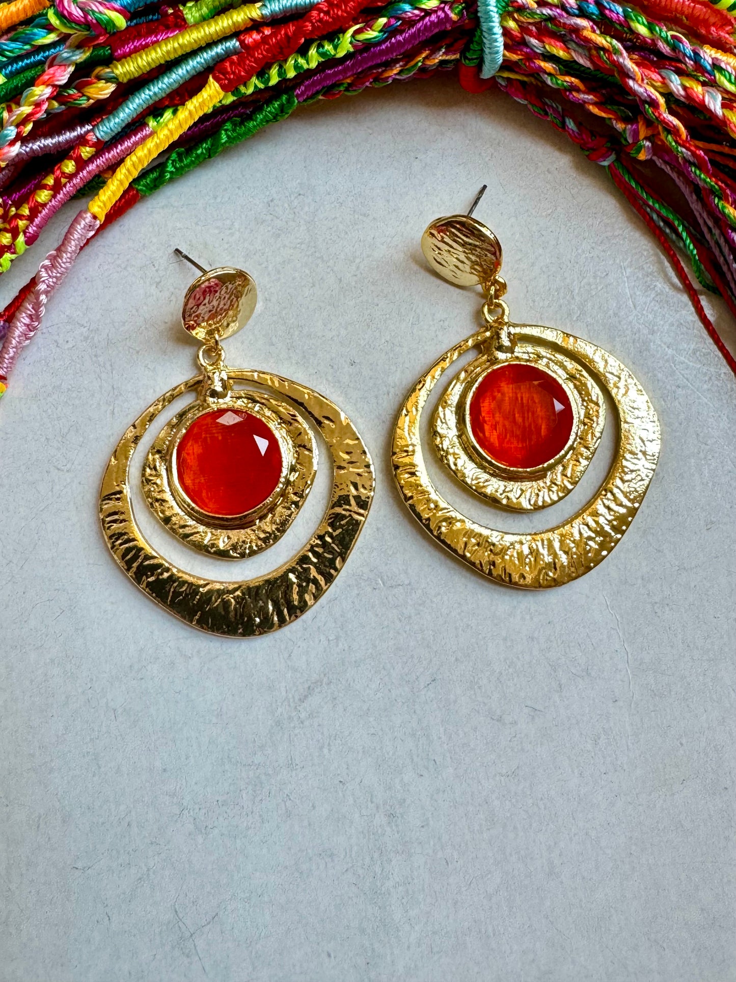 Orange golden earrings