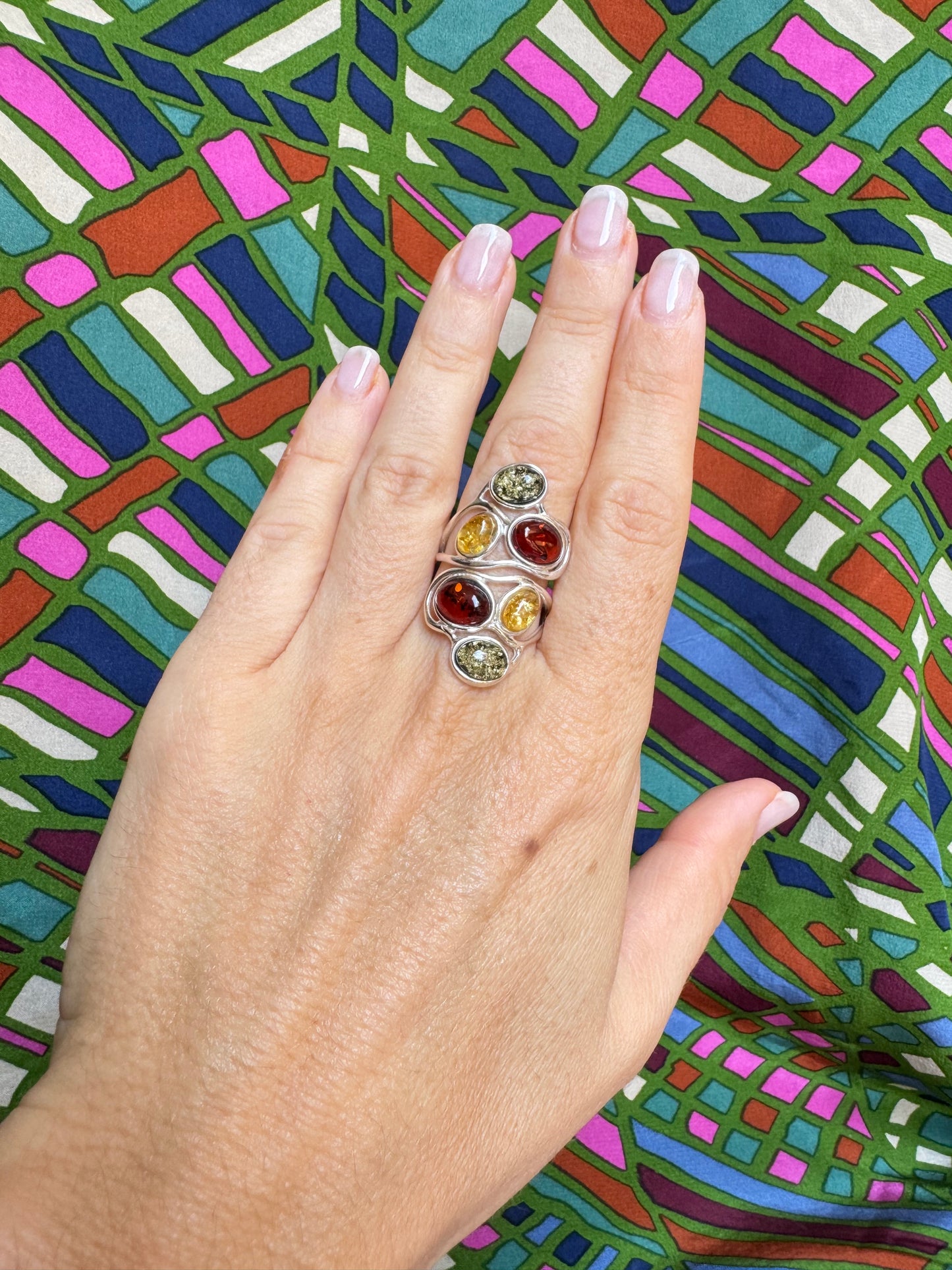 925 silver amber ring size 19 36A