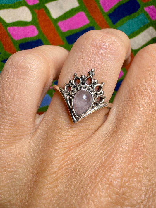 925 silver rose quartz ring size 13 - 4QR