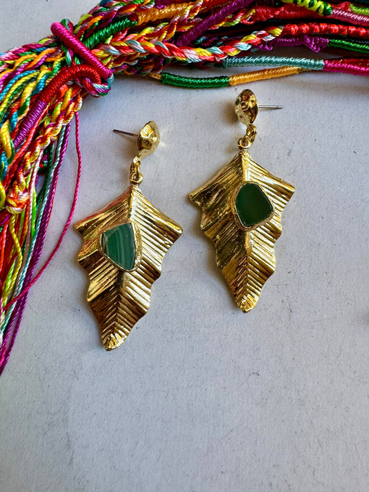 Golden green agate earrings