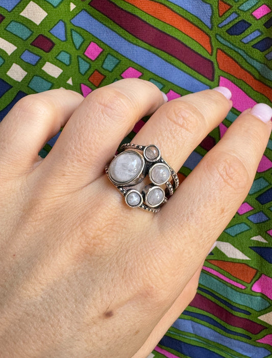 Boho silver moonstone ring