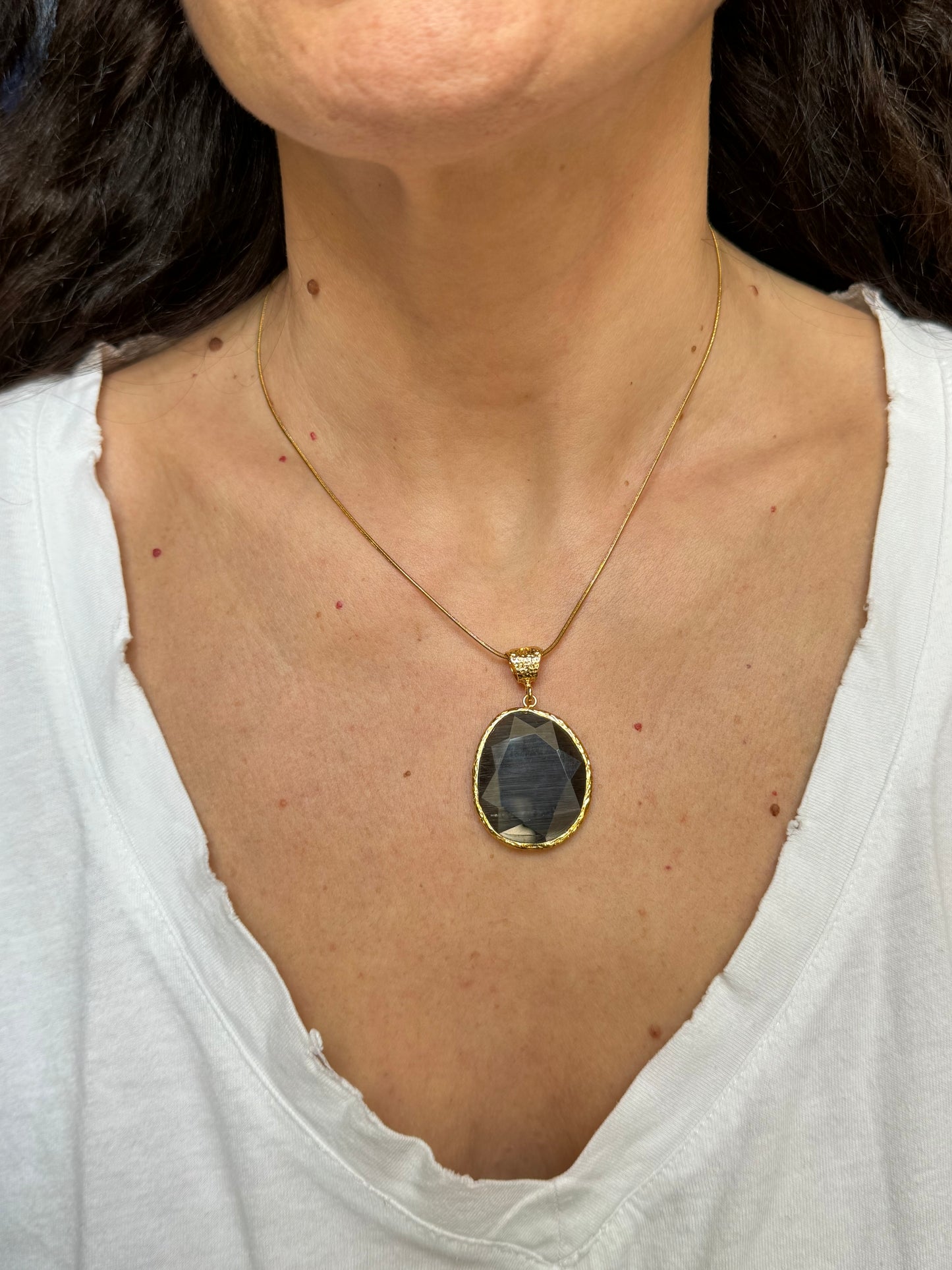 Giant black drop stone pendant