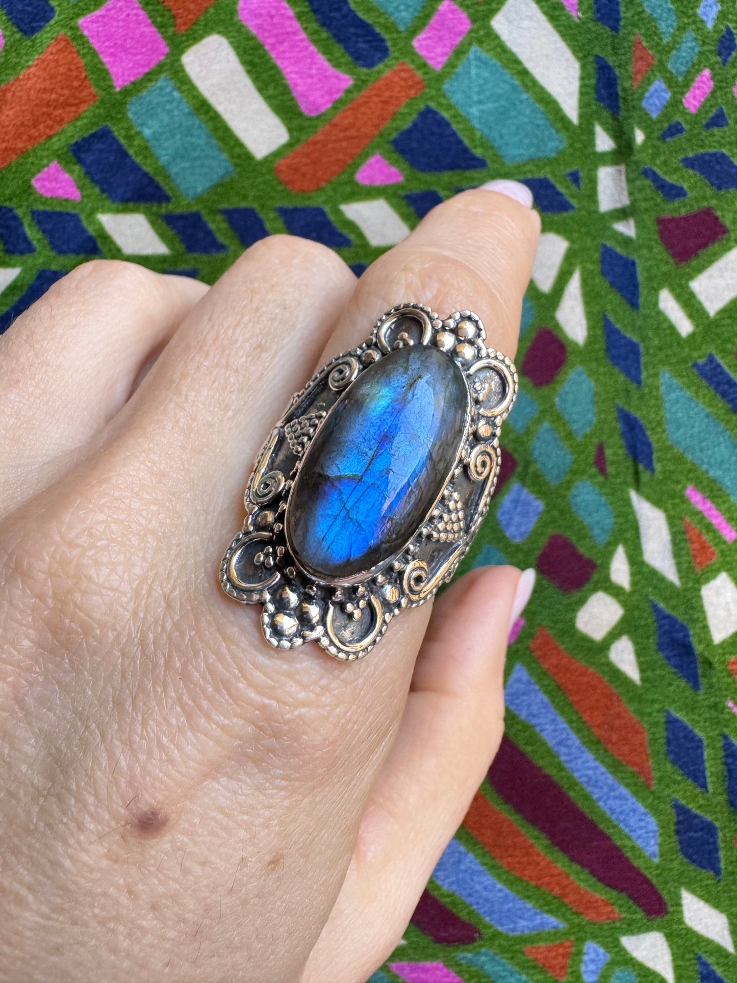 Labradorit 925 Silber Ring Größe 24 - F77