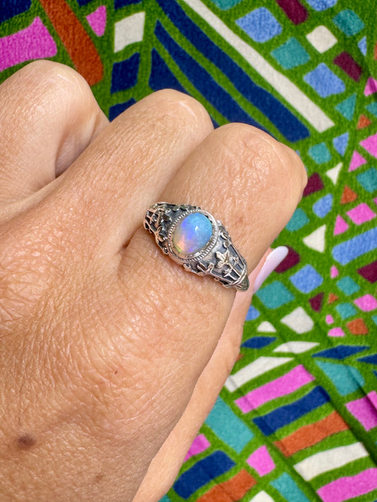 925 silver ring with white opal, size 19 - G34