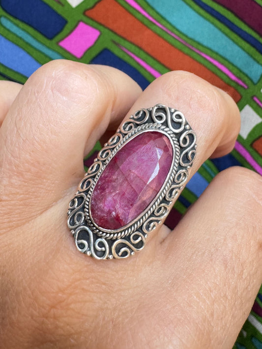 925 Silberring mit Rubinwurzel Größe 14/15 -X75