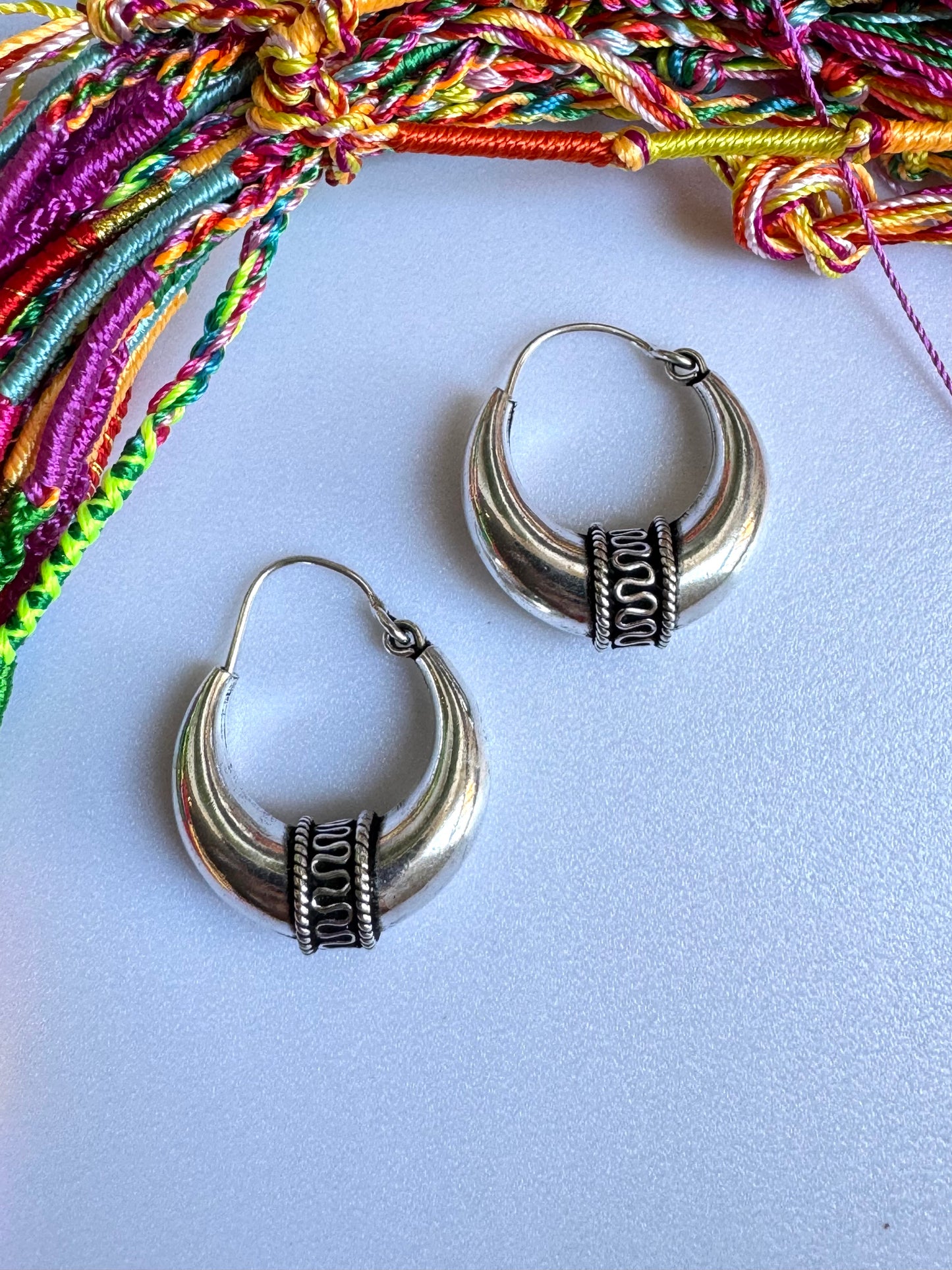 Tribal Silver Boho Earrings Domed