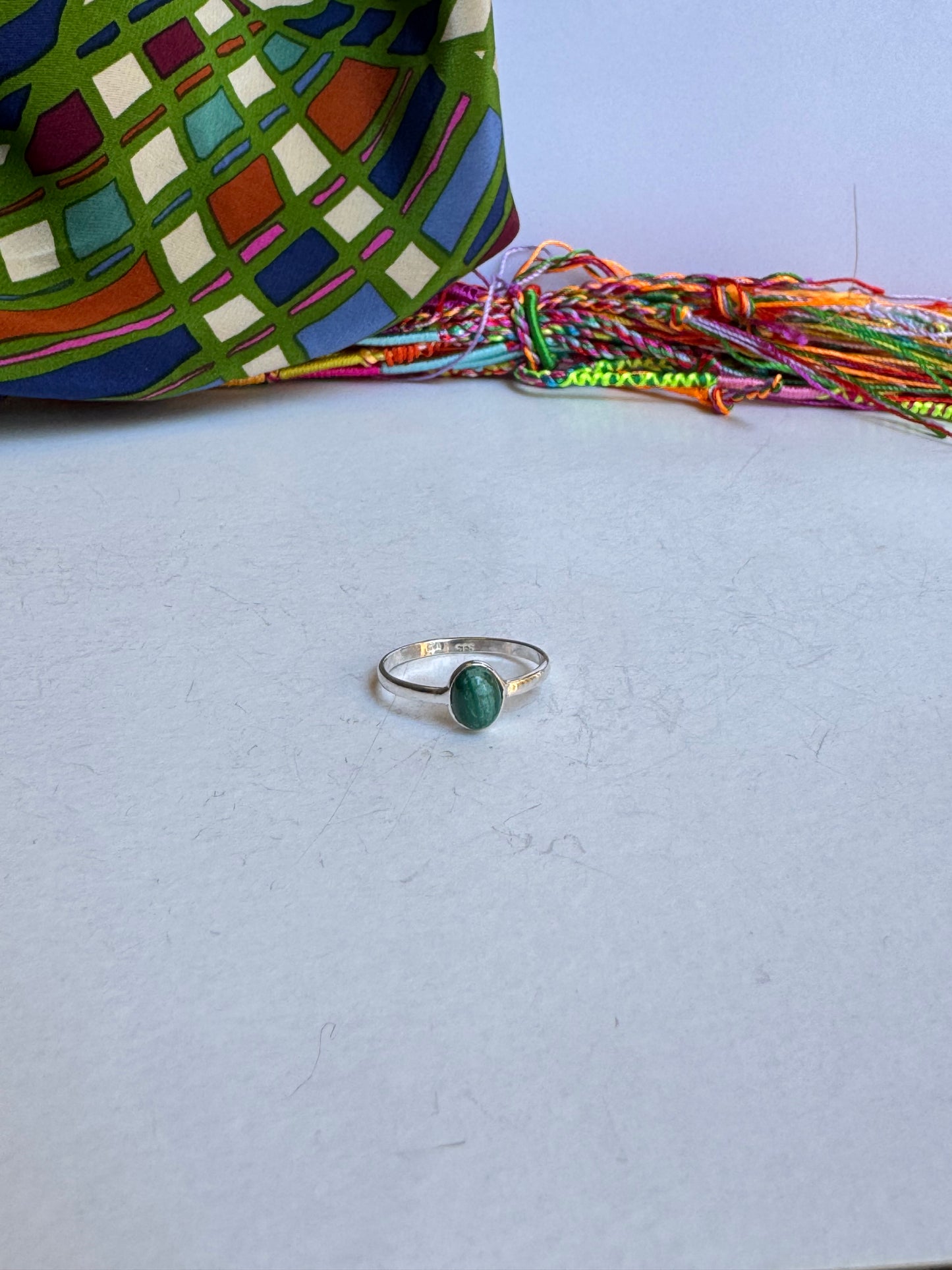 Anello argento 925 malachite misura 20 9WE difettato