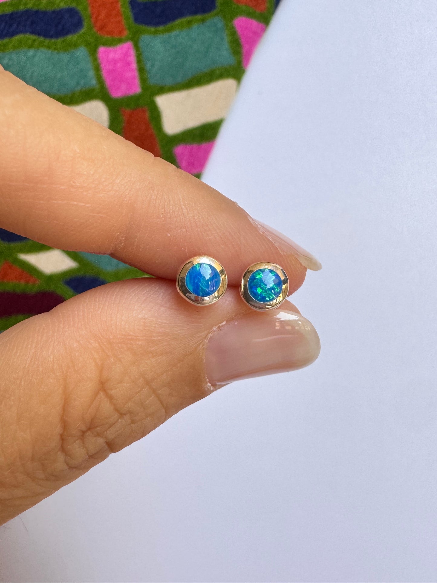 Orecchini lobo argento 925 opale azzurro